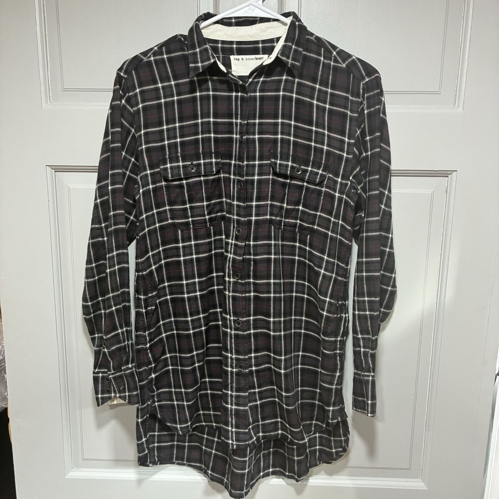 Rag & Bone Women's Long Shirt Small‎ Plaid Buttoned Long Sleeves Button Down